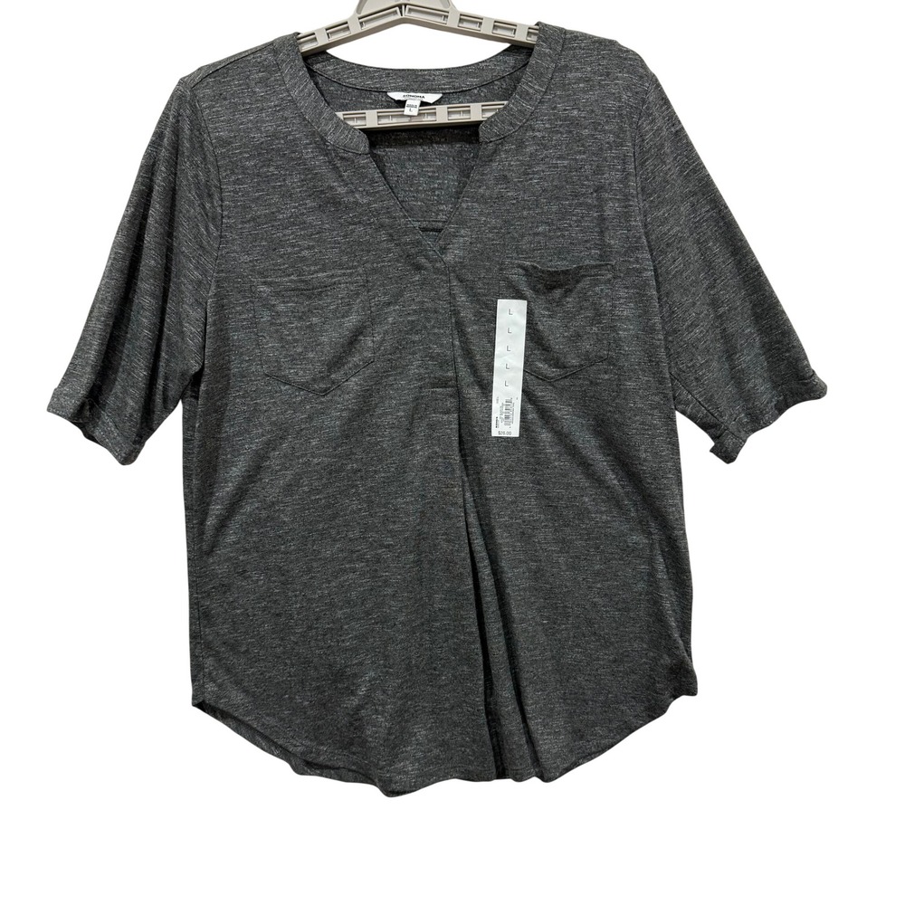Sonoma Goods For Life Womens Large Grey Split Neck Short Sleeve Pocket Top New